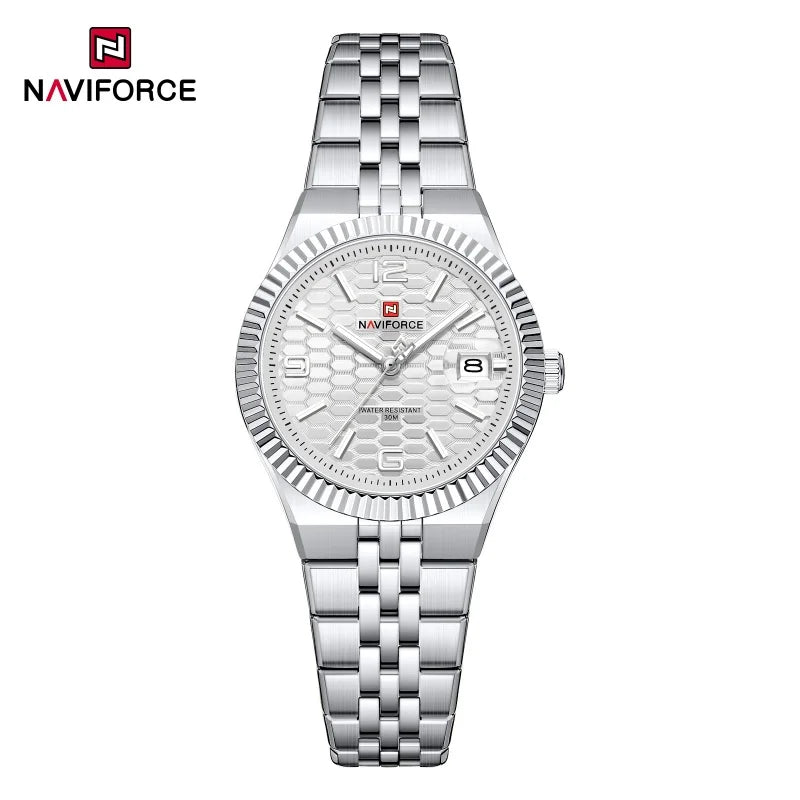 NAVIFORCE Montre de sport pour femmes, haute qualité, étanche, en acier inoxydable, horloge romantique, montre-bracelet à quartz pour dames, Reloj Mujer