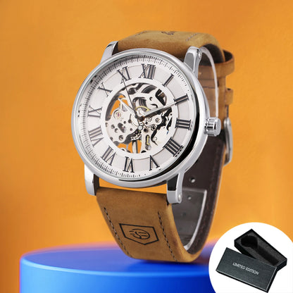 Montre bracelet Forsining Classique Squelette Remontage Manuel Aiguilles Lumineuses Montre Mécanique Homme Bracelet Cuir Marron Montre de Poignet Affaires