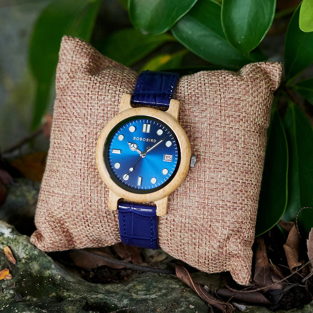 BOBO BIRD Montre Femme Bambou Légère Bracelet Cuir Véritable Montre Simple Élégante Tendance en Bois Cadeau pour Petite Amie