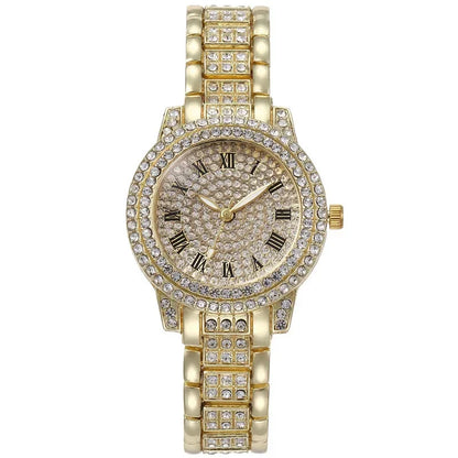 Luxury Full Rhinestone Watch for Women Girls Gifts Sparkling Quartz Timepiece with Stainless Steel Strap Wristwatch for Lover