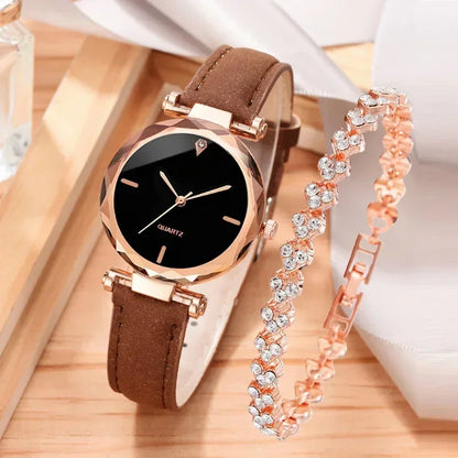 2PCS Set Luxury Watch Women Bracelet  Rhinestone Fashion Wristwatch Female Casual Ladies Watches Bracelet Set Clock