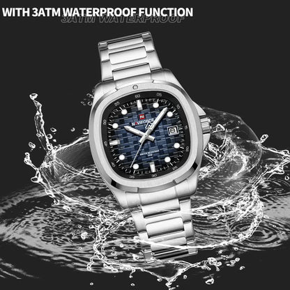 Montre-bracelet de sport NAVIFORCE pour hommes, à quartz, en acier inoxydable, lumineuse, avec calendrier, cadran carré, pour affaires
