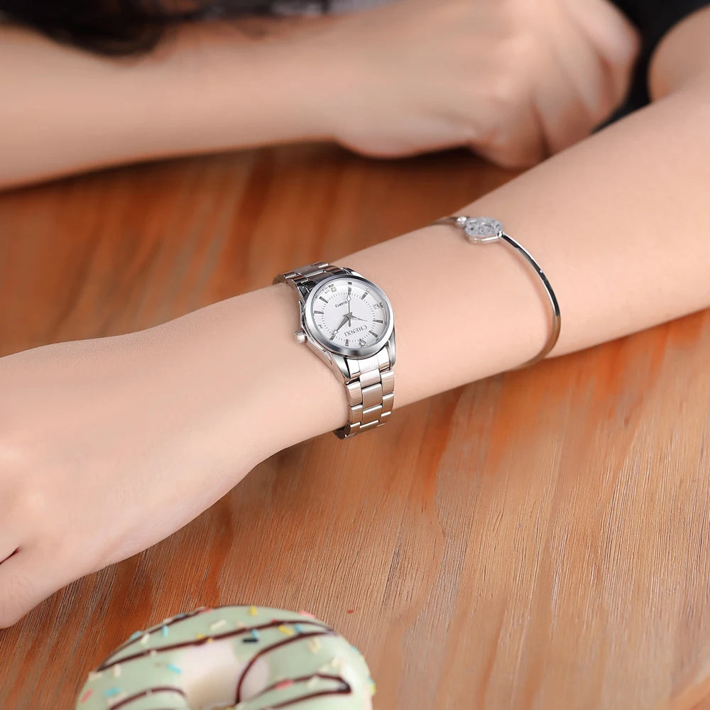 CHENXI 021B Women's Watch Simple Design Luxury Stainless Steel Women Quartz Wristwatch Rhinestone Dial Watches Gift for Ladies