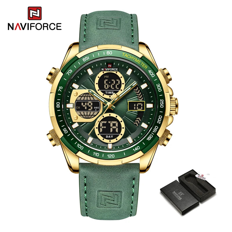 Nouvelles montres NAVIFORCE pour hommes en cuir montres-bracelets militaires de sport étanches à quartz chronographe masculin