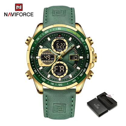 Nouvelles montres NAVIFORCE pour hommes en cuir montres-bracelets militaires de sport étanches à quartz chronographe masculin