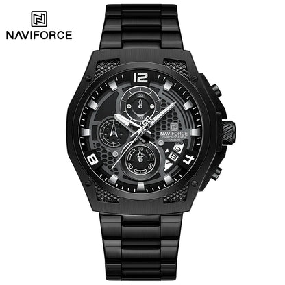 Montres Homme Sport Décontractées Marque NAVIFORCE Chronographe à Quartz Multifonction avec Affichage de la Date Bracelet en Acier Montre-Bracelet Reloj Hombre
