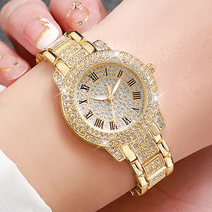 2 montres tendance avec diamants pour femme, montres-bracelets de luxe en or avec strass, Relogio Feminino