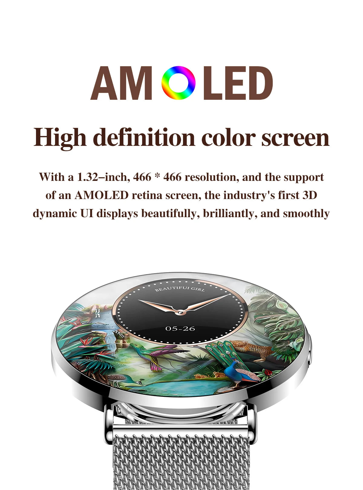 BL H06 Élégante et technologique, écran AMOLED de 1,32 pouce, interaction 3D, IP67, surveillance du sport et de la santé. Montre connectée pour femme