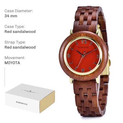Montres en bois BOBO BIRD pour femmes Montre en bois gravée légère naturelle Montre-bracelet à quartz simple pour femme Cadeau personnalisé pour elle