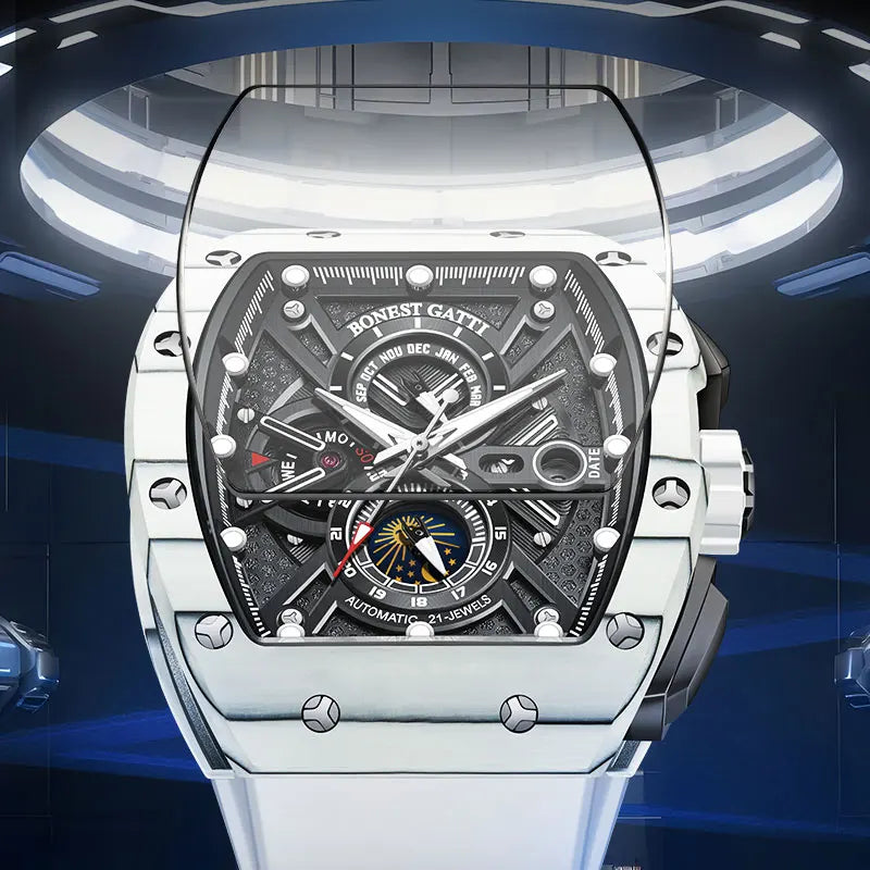BONEST GATTI Montre Homme Automatique Allemande Entièrement Automatique Mécanique Étanche Lumineuse Fibre de Carbone Montre-Bracelet Homme Luxe Léger