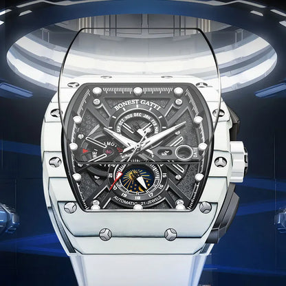 BONEST GATTI Montre Homme Automatique Allemande Entièrement Automatique Mécanique Étanche Lumineuse Fibre de Carbone Montre-Bracelet Homme Luxe Léger