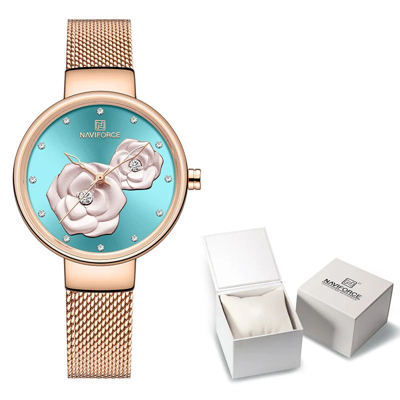 NAVIFORCE – Coffret montre de luxe avec bracelet en maille d'acier, montre créative pour femme