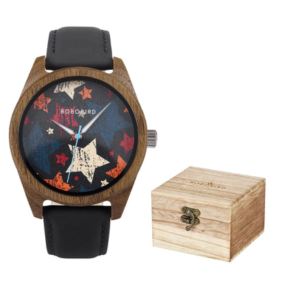 BOBOBIRD Wooden Quartz Watch for Men Black Leather Strap Walnut Wood Wristwatch with Gift Box for Men 2025 New Arrival