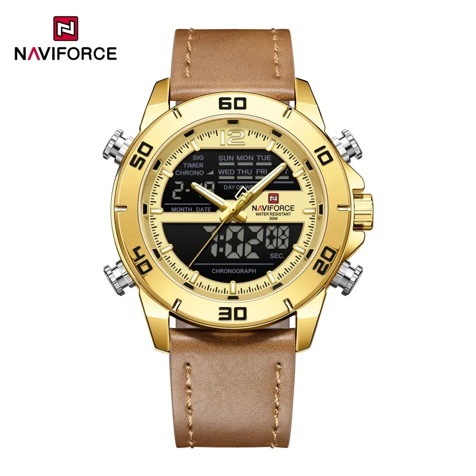 NAVIFORCE NF9253L Luminous Day Date Leather Band Watch