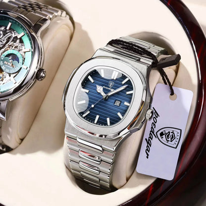 Montre-bracelet de luxe carrée POEDAGAR pour homme, étanche, lumineuse, date, en acier inoxydable, montre à quartz pour homme d'affaires et de sport