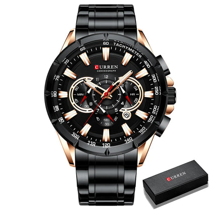 Montre Homme CURREN Business Montre de Luxe en Acier Inoxydable Chronographe Armée Militaire Montres à Quartz