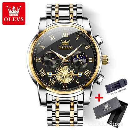 OLEVS 2859 Montre de luxe étanche en acier inoxydable à quartz pour hommes Chronographe Lumineuse Montres-bracelets pour hommes Relojes Para Hombre