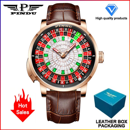 Montre mécanique rotative à bouton PINDU Design NOUVEAU 2025, coque noire, mouvement NH35, montre automatique de luxe en acier inoxydable pour hommes