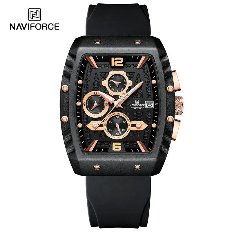 NAVIFORCE NF8025  Luxury Watch Waterproof  Sport Quartz Soft Silicone Band Date Military Clock Chronograph Wristwatch