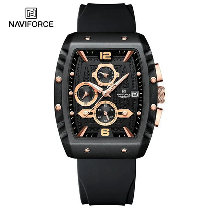 NAVIFORCE NF8025 Montre de Luxe Étanche Sport Quartz Bracelet en Silicone Souple Date Horloge Militaire Chronographe Montre-Bracelet