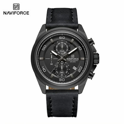 Montres NAVIFORCE pour hommes, bracelet en cuir véritable, chronographe à quartz, affichage de la date, montre-bracelet de sport étanche, cadeau masculin