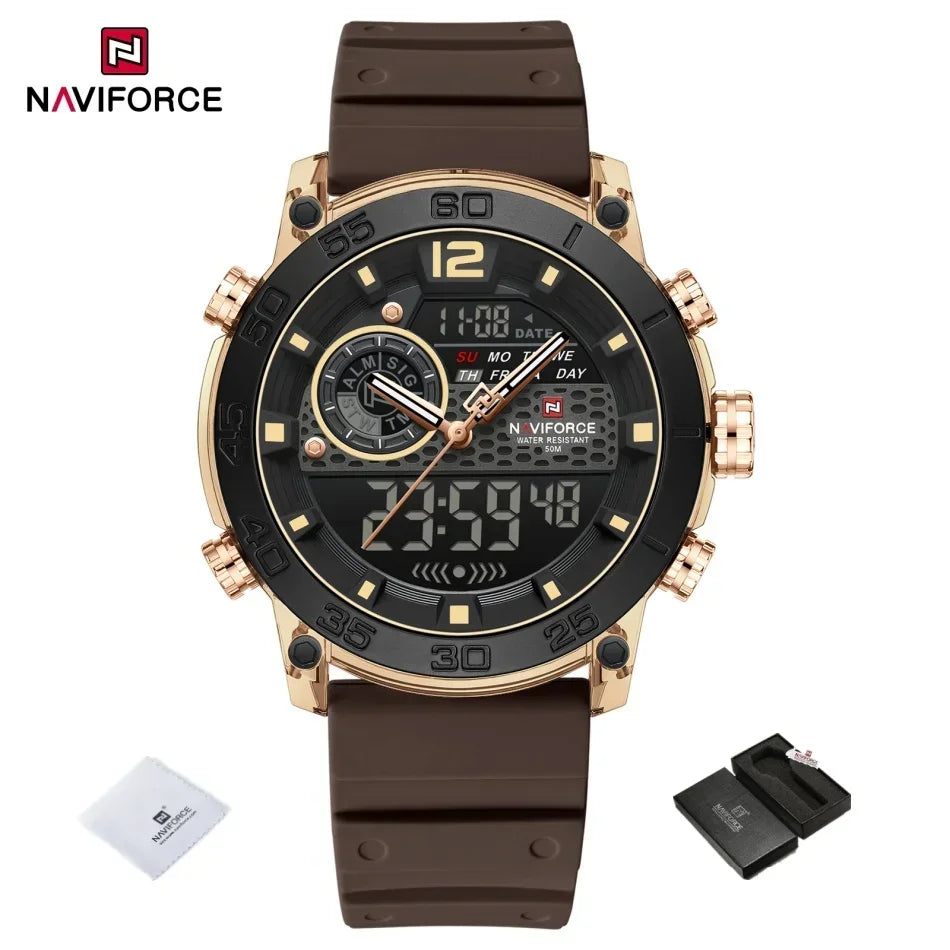 NAVIFORCE Nouvelle Montre-bracelet de Sport Multifonctionnelle pour Hommes, Légère, à Quartz, avec Chronomètre, Double Affichage de l'Heure et Lumière Nocturne, pour Garçons