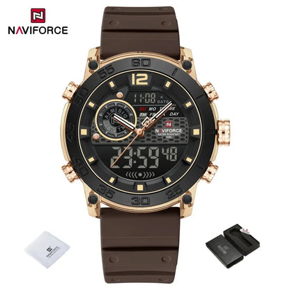 NAVIFORCE Nouvelle Montre-bracelet de Sport Multifonctionnelle pour Hommes, Légère, à Quartz, avec Chronomètre, Double Affichage de l'Heure et Lumière Nocturne, pour Garçons