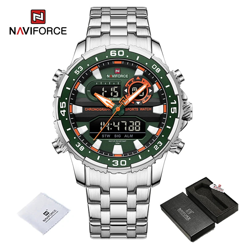 Montres Homme NAVIFORCE Original Tendance Marque LCD Affichage Analogique Numérique Quartz Homme Horloge 30m Étanche Lumineuse Montre-Bracelet Homme