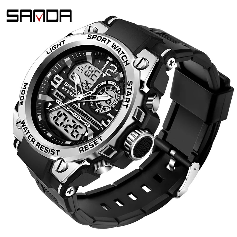 Montres de Sport à Quartz SANDA pour Hommes, Double Affichage LED Électronique Numérique, Étanche, Militaire, Relogios Masculino