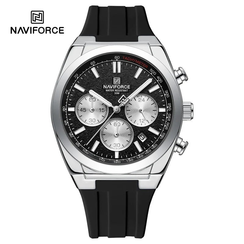 NAVIFORCE Montres Homme Chronographe Multifonctionnel Bracelet en Silicone Aiguilles Lumineuses Étanche 3ATM Haute Qualité Original pour Homme
