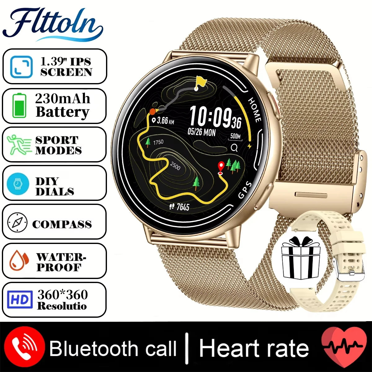 Nouvelle smartwatch GPS chaude AMOLED 1,43, Boussole, étanche IP68, appel Bluetooth, montre multisports, cadeau pour hommes et femmes pour Android