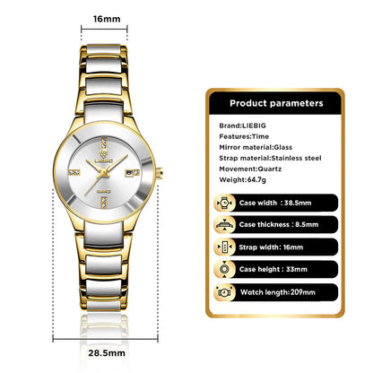 LIEBIG Fashion Golden Luminous Dispaly Quartz Watches Girl Luxury Full Steel Strap Waterproof Wristwatch Woman Clock Reloj Hombr
