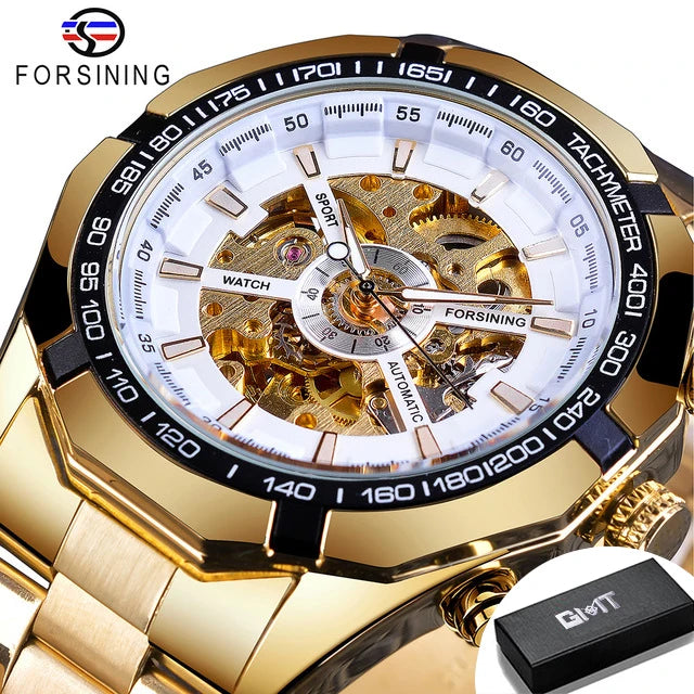 Forsining 2025 Montres Homme Squelette en Acier Inoxydable Étanche Marque de Luxe Transparente Mécanique Sport Montres-bracelets pour Hommes