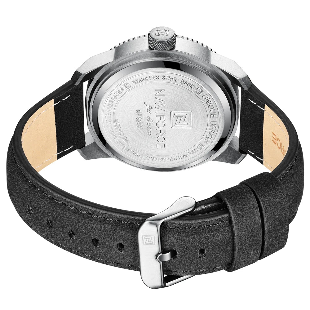 NAVIFORCE – Montre de sport homme de luxe de marque, montre-bracelet décontractée à quartz, étanche, en cuir analogique avec date