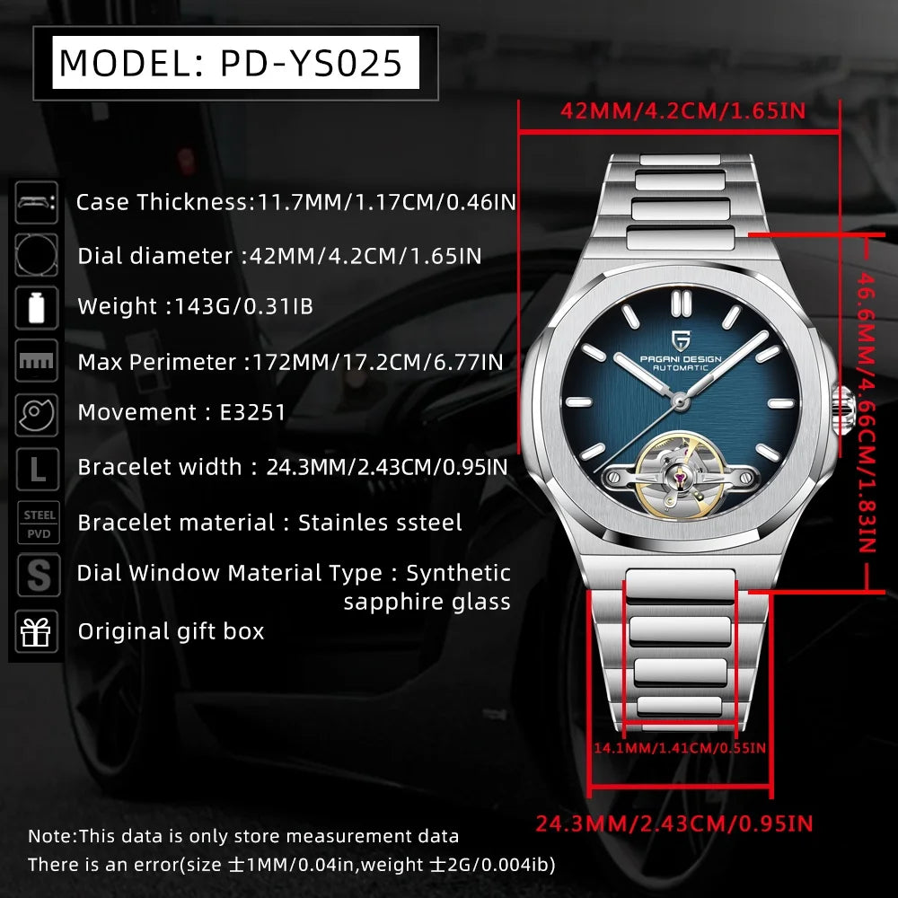 PAGANI DESIGN Nouvelle Montre Mécanique Homme Tourbillon Squelette Sport Élégante Saphir Étanche Mouvement Japonais Acier 316L