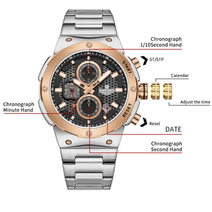 NAVIFORCE Montre Homme Quartz Top Marque Luxe Lumineux Chronographe Montre-Bracelet Acier Inoxydable Étanche Hommes Date Calendrier Horloge