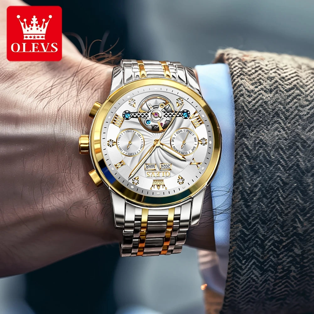 OLEVS 7088 Montre Homme de Luxe Originale Chronographe Date Acier Inoxydable Étanche Montre Mécanique pour Hommes NOUVEAU