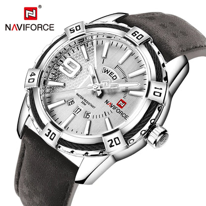 Montres NAVIFORCE militaires sportives lumineuses de luxe pour hommes, affichage du jour et de la date, étanches, en cuir, montres-bracelets à quartz pour hommes