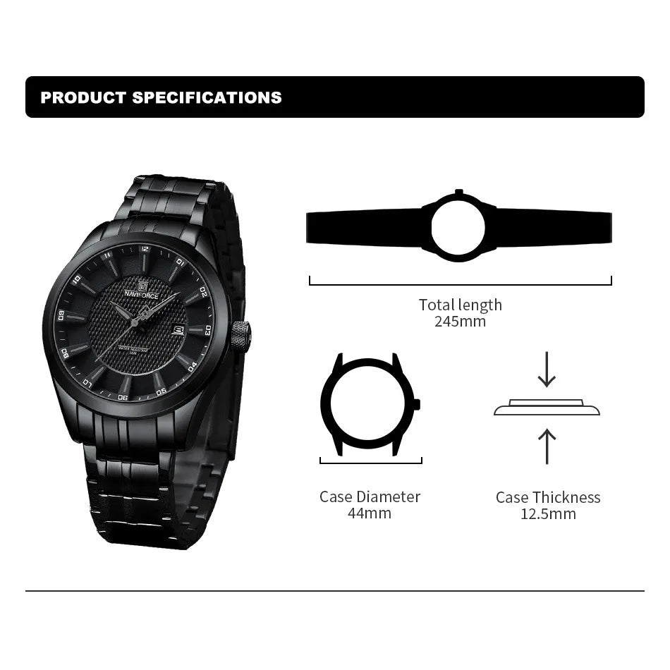 Montre NAVIFORCE Homme de Marque Haut de Gamme Étanche Quartz Business Décontractée Montres-bracelets Bracelet Acier Inoxydable Date Horloge Relogio Masculino