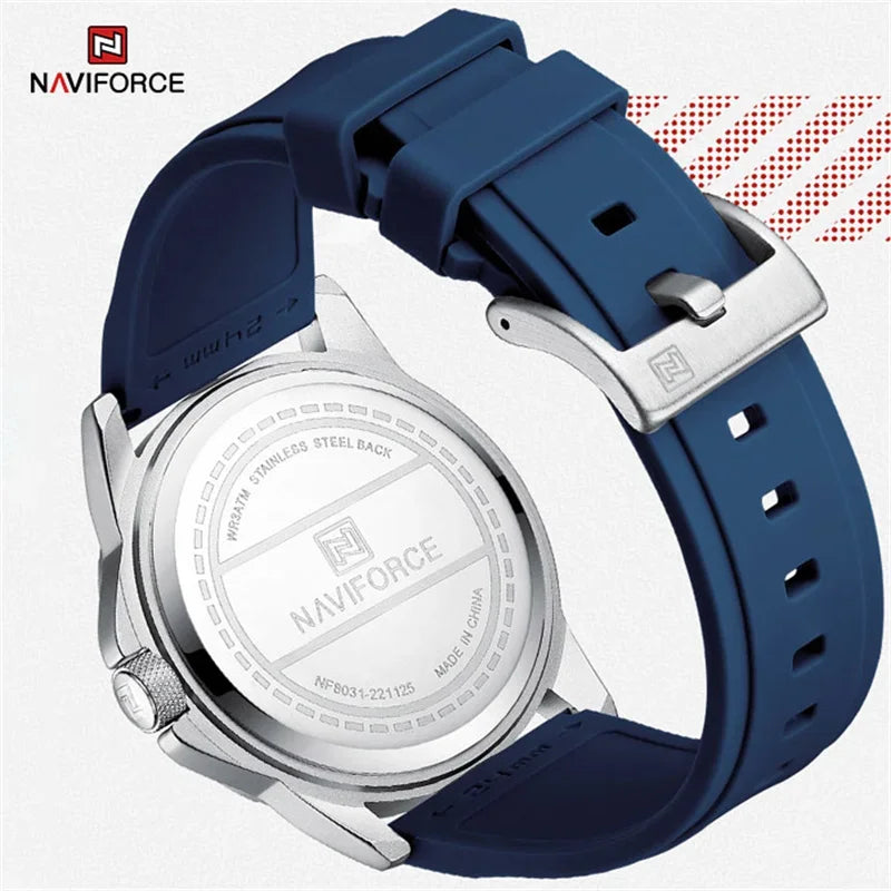 NAVIFORCE Montre-bracelet à quartz décontractée Montre homme étanche tendance Bracelet en silicone sportif Montre homme lumineuse Relogio Masculino
