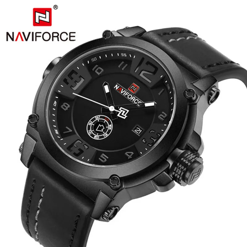 NAVIFORCE NF9099 Military Analog Date Watch Leather Strap