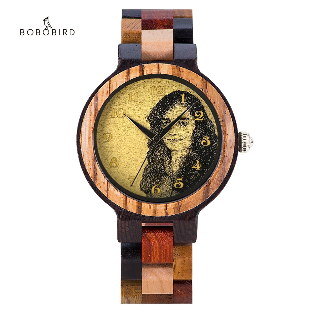 Montre en bois personnalisée BOBO BIRD, cadeau décontracté et mode pour couple avec photo, pour lui, cadeau d'anniversaire, support Dropshipping