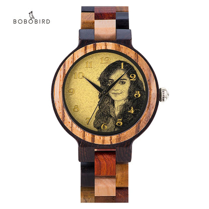 Montre en bois personnalisée BOBO BIRD, cadeau décontracté et mode pour couple avec photo, pour lui, cadeau d'anniversaire, support Dropshipping