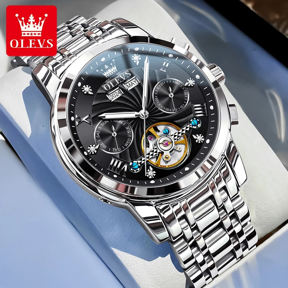 OLEVS 7088 Montre Homme de Luxe Originale Chronographe Date Acier Inoxydable Étanche Montre Mécanique pour Hommes NOUVEAU