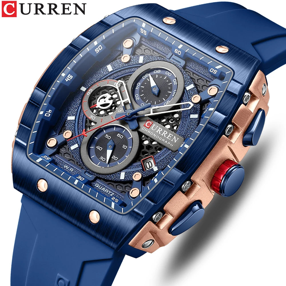 CURREN Square Dial Chronograph Watch Silicone Strap