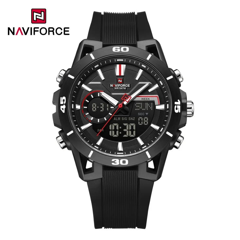 NAVIFORCE Montre Homme Double Affichage Étanche 50M Compte à Rebours Chronographe Réveil Montre-bracelet de Sport Tendance NF7135