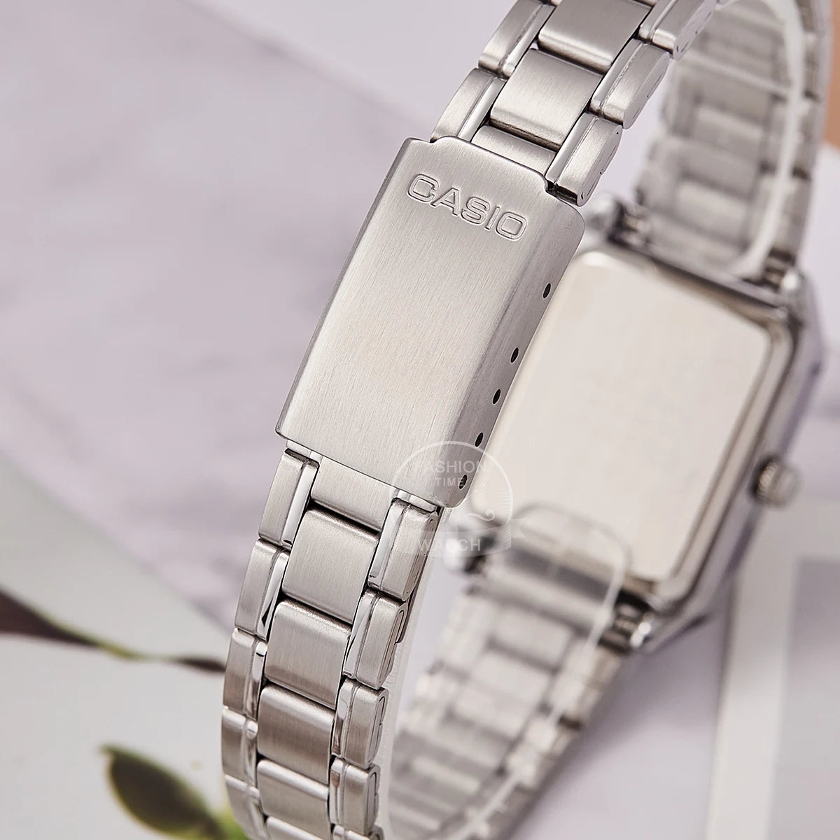 Casio LTP-V007D women's tonneau watch with stainless steel bracelet