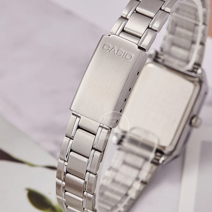 Casio LTP-V007D women's tonneau watch with stainless steel bracelet