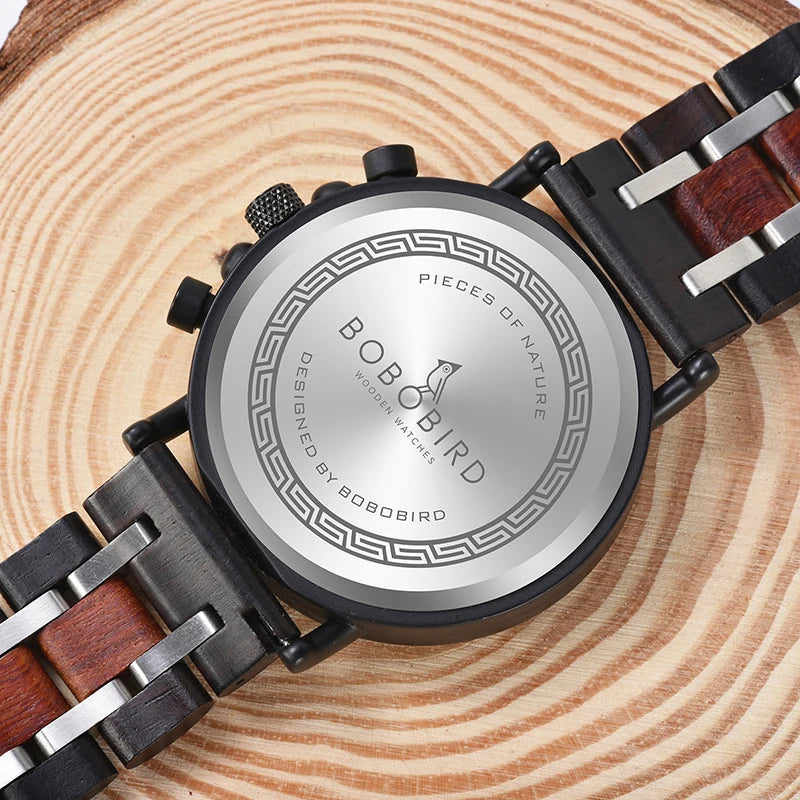 Relogio Masculino BOBO BIRD Montre Homme en Bois de Marque de Luxe Élégante Chronographe Militaire dans une Boîte en Bois reloj hombre