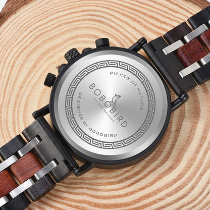 Relogio Masculino BOBO BIRD Montre Homme en Bois de Marque de Luxe Élégante Chronographe Militaire dans une Boîte en Bois reloj hombre